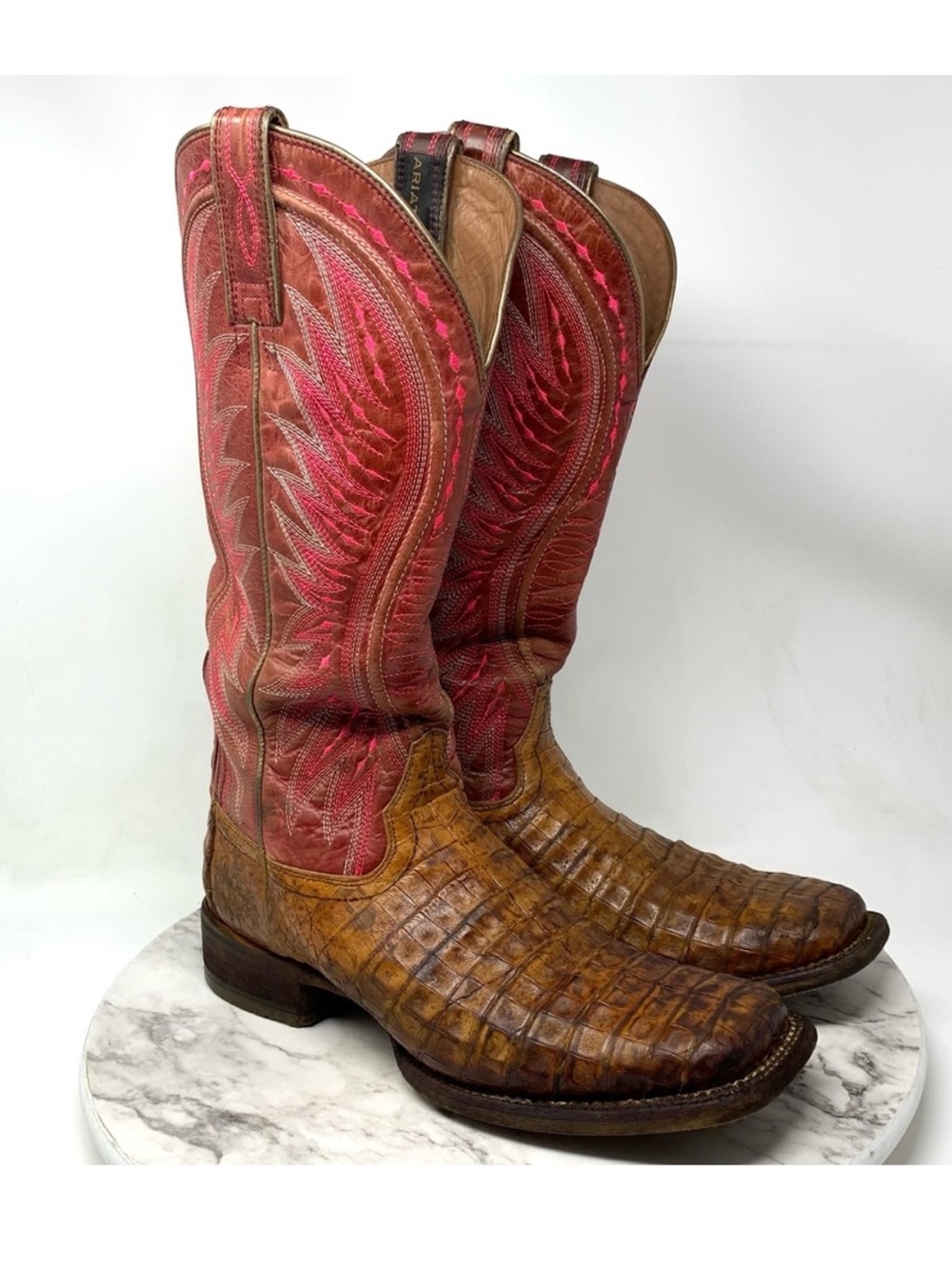 Ariat Caiman Gator Two Tone Square Toe Western Boots 11 Barn Work Equestrian